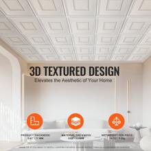 Ceiling Tiles, Drop Ceiling Tiles Premium Polystyrene Or PVC Sheet, Easy Installation/ Cutting Plastic Glue-Up Ceiling Tile, Basement Ceiling Covering For Home/Office Decoration - Gói 12 chiếc 24 x 24 in, Hình học - Xem 4