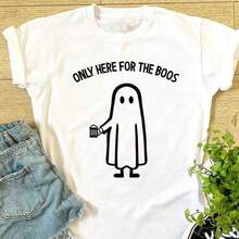 Ladies I'm Only Here For The Boos T-Shirt - Womens Girls Halloween Party Drinking Top Birthday Christmas Gift Top - White - View 1