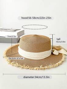 1 set di cappello di paglia + borsa di paglia - 1 cappello di paglia a tesa piatta con fiocco in stile bohémien estivo da donna e 1 borsa a tracolla in paglia, cappello parasole fresco e traspirante per spiaggia, con tasca per telefono, pieghevole e portatile per uso casual, vacanza, viaggio e abbinamento quotidiano - Multicolore - Visualizzare 8