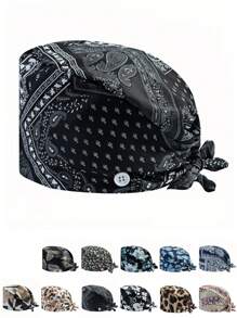 1 pieza Gorra de trabajo para mujer de poliéster con estampado geométrico, apta para médicos, enfermeras o trabajos de limpieza, práctica, antibacteriana y antipolvo, adecuada para primavera, verano, otoño e invierno