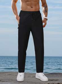 Men's High-Elastic Comfortable Casual Zipper Pocket Adjustable Waist Workout & Training Lightweight Sweatpants, Ideal For Summer