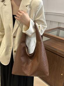 Bolso de hombro de PU con forma de media luna tejido y monedero para mujer de moda