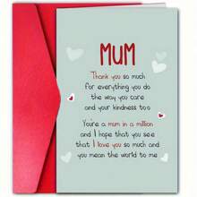 1 张真挚的母亲节贺卡，“你是我的整个世界”纸卡，带红色信封，感谢妈妈、奶奶或女儿，送给家庭的贴心礼物，温暖而感性的设计，俏皮的字体和红色爱心，非常适合在母亲节表达爱与感激