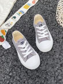 Tênis Infantil OPOEE em Lona, Primavera/Outono, Estilo Coreano, Simples, Unissex, Moderno, Cano Baixo, Casual, Esportivo, Clássico, Versátil, Ideal para Skate. - Cinza - Ver 3
