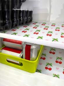 1 rolă de căptușeală de raft neadeziv pentru dulap de bucătărie roșu cireș model căptușeală sertar căptușeală anti-alunecare pentru frigider căptușeală EVA impermeabilă rezistentă la ulei căptușeală transparentă pentru dulap cu fructe imprimate covoraș de masă.