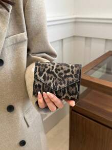 محفظة ثلاثية الطي بتصميم متكامل ذات فتحات متعددة للبطاقات مطبوع عليها نمط الفهد البري، محفظة، محفظة صغيرة - الأسود - مشاهدة 7