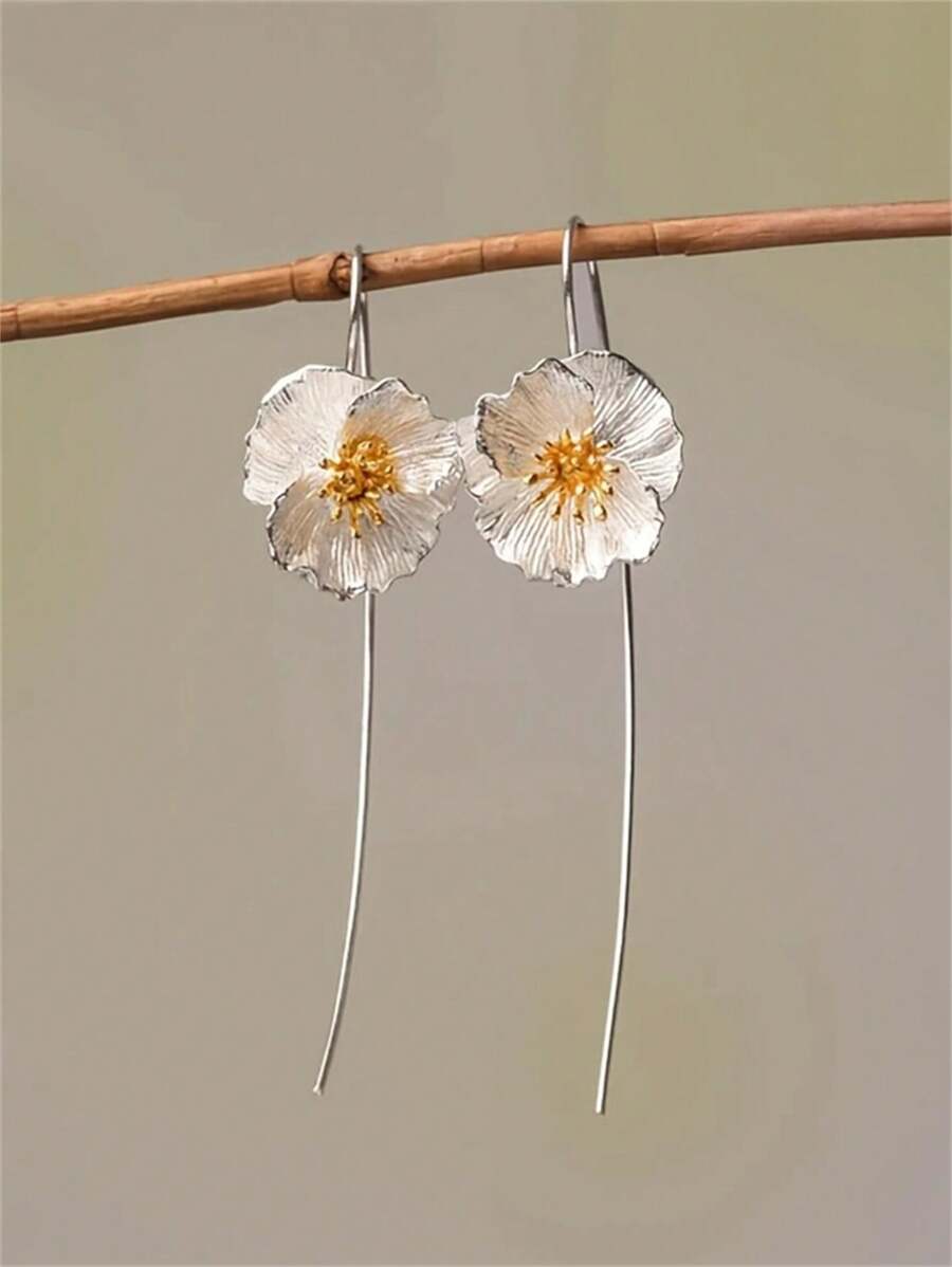 1 Pair Elegant Bohemian Style Poppy Flower Earrings, Suitable For Women Everyday, Party, Travel Wear Jewelry Gift