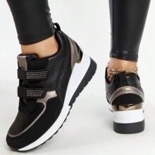 Women's Sneakers Wedge Heel Leather Sneakers - Black - View 5