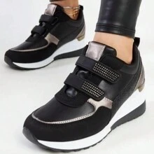 Women's Sneakers Wedge Heel Leather Sneakers - Black - View 3