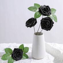 10/30/50朵人造花，象牙色泡沫假玫瑰花含花莖，適用於DIY婚禮花束、白色新娘派對中心裝飾、派對桌面裝飾、情人節與母親節裝飾（不含紙盒），生日禮物、畢業禮物（圖片所示效果為多套組合） - 黑色 - 查看 5
