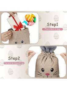 1/3/6pcs Large 26*20cm Easter Burlap Drawstring Gift Bags With Fluffy Rabbit Ears And Beads, Easter Burlap Candy Bags - Multicolor - View 6