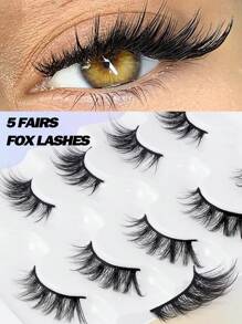 MAGEFY 5 Pares de pestañas postizas medias de zorro natural, cortas y mini, super cortas, media pestaña con extremos alargados, de apariencia natural y rizada, reutilizables e ideales para uso diario de chicas/mujeres. Pestañas manga esponjosas y delgadas para uso cotidiano, esenciales de viaje, cola de ojos alargada.