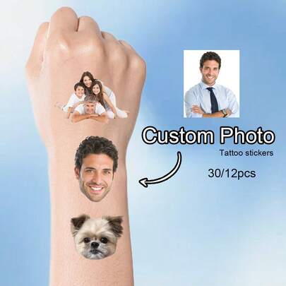 12-300 piezas Pegatinas de tatuaje temporal personalizado con foto, pegatinas de tatuaje personalizadas con foto de mascota, pegatinas de tatuaje con fotos personalizadas, pegatinas de tatuaje con fotos familiares personalizables adecuadas para bodas, celebraciones, Día de San Valentín, regalos de cumpleaños, ideas de regalos originales, pegatinas de fotos divertidas, resistentes al agua, regalos ideales para amigos, parejas, mejores amigos, hombres, mujeres, amor eterno