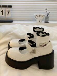 女士白色仙女款玛丽珍平底鞋，复古百搭小个子增高鞋，搭配裙子，2024 年夏季新品 - 白色 - 查看 2