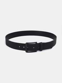 1 pieza Cinturón decorativo casual llano de poliuretano (PU) para hombres, apto para uso diario, hebilla con recubrimiento metálico, color negro