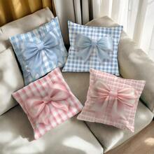 4pcs Plaid Bow Print Pillow Covers, 17.7*17.7in, Home Decorative Cushion Covers For Living Room, Sofa, Bedroom, Inserts Not Included