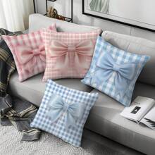 4pcs Plaid Bow Print Pillow Covers, 17.7*17.7in, Home Decorative Cushion Covers For Living Room, Sofa, Bedroom, Inserts Not Included