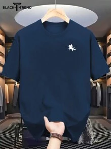 Men's Summer Knight Print Round Neck Casual Short Sleeve T-Shirt, Paired With Casual Pants, Suitable For Travel/Vacation/Outdoor Camping/Sports,Paired With Casual Pants