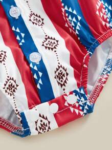 Mono de bebé estilo western, body de manga corta con estampado gráfico y solapa abotonada, ropa para recién nacidos - Rojo - Ver 7
