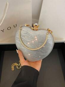 时尚闪亮水钻手提包，独特设计手拿包，女士派对晚宴包，优雅心形小钱包，适合情人节 - 彩色 - 查看 1