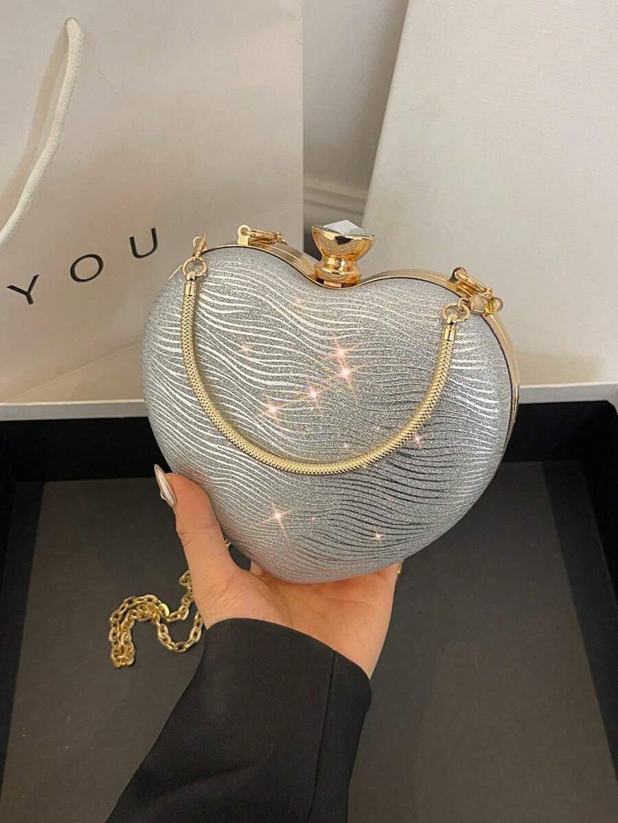 时尚闪亮水钻手提包，独特设计手拿包，女士派对晚宴包，优雅心形小钱包，适合情人节 - 彩色 - 查看 1