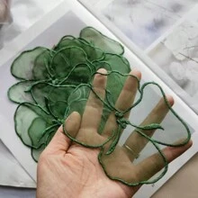10pcs Green Embroidered Mesh Flower Patches, For Wedding Dress Decor - Green - View 7