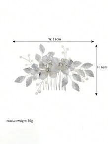 1pc Nature-Inspired Metal Flower Hair Clip Comb, Handmade Bridal Hairpiece For Wedding Dress