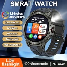 GUHUAVMI GUHUAVMI 1.85inch Large Screen Smartwatch For Men Women, Strong LED Flashlight, 760mAh Large Capacity Battery, Bluetooth Call, 100+Sport Modes, Compass, IP68 Waterproof Smart Watch, Heart Rate/Sleep Monitor Fitiness Tracker(Step Counting, Distance, Calories) Smartwatches Suitable For Android IOS