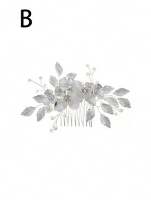 1pc Nature-Inspired Metal Flower Hair Clip Comb, Handmade Bridal Hairpiece For Wedding Dress