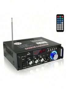 Amplificador de potencia estéreo de audio HIFI con Bluetooth 5.0,  radio FM compatible con Bluetooth y control remoto, BT-298A, 2 canales, pantalla LCD, 300 W + 300 W Hifi  Para Casa - Tipo de Enchufe A USA (110-127V) - Ver 1