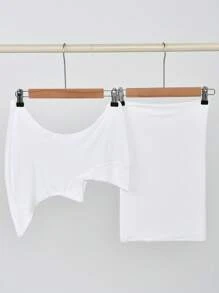 两件套女士穆斯林时尚纯色头巾套装，舒适针织头巾，适合日常祈祷和户外穿着。 - 下巴帽+圍巾 - 查看 9