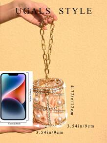 奢华女士新娘婚礼钱包派对舞会闪亮水钻手包手提包晚宴手拿包水桶包 - 香檳色 - 查看 3