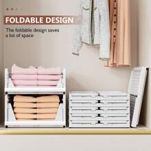 5 Pack Folding Closet Organizers Storage Box, Stackable Storage Bins, Plastic Drawer Basket Closet Storage For Wardrobe Cupboard Kitchen Bathroom Office White-5L