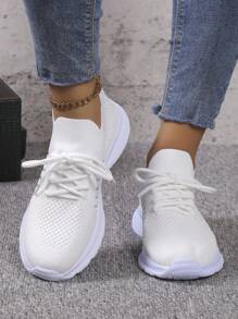 24 New Women's Colorblock Pattern Hollow Breathable Vintage Floral Lightweight Lace-Up Road Running Sneakers - White - View 6