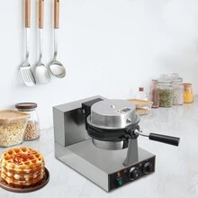 kangten Commercial Waffle Maker Non-Stick Round Single Plate Waffle Making Machine - 銀色 - 查看 7