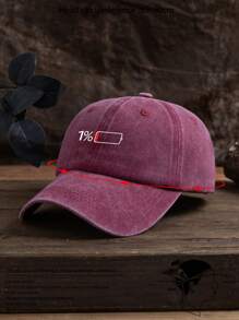 1pc Men's Washed Graphic Printed Outdoor Casual Adjustable Baseball Cap - Burgundy - View 4