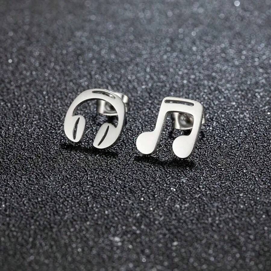 2 件不锈钢 18K 镀金音符耳环，简约不对称设计风格，适合女性和女孩 - 理想的派对配饰和礼物，新奇耳环