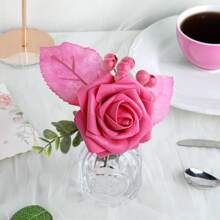 10/30/50支象牙色泡沫仿真玫瑰花，带茎，适用于DIY婚礼花束、新娘送礼会中心装饰品、派对餐桌装饰、情人节和母亲节装饰、生日和毕业礼物（塑料材质，需要组装，用力拉扯易碎） - 玫紅色 - 查看 5