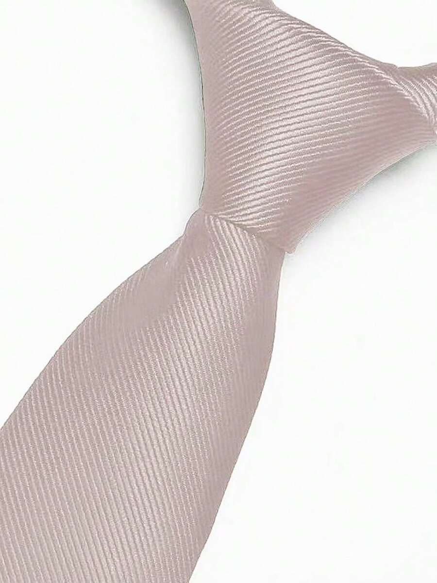 Premium Solid Plain Striped Slim Twill Tie - Baby Pink - View 1