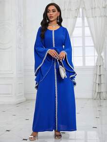 Fashionable Elegant Loose Modest Kaftan Jalabiya Arabic Robe For Women - Blue - View 5
