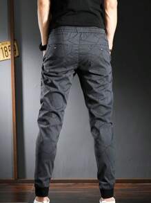 Pantalón slim fit de pierna recta para hombre con diseño texturizado, cintura con cordón, cintura elástica, 4 bolsillos, pernera pequeña elástica, transpirable y resistente al desgaste - Gris - Ver 2