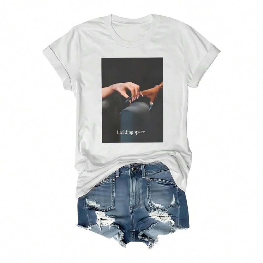 Holding Space T-Shirt, Holding Space Shirt, Holding Space Finger Hold Defying Gravity Shirt, Defying Gravity Tshirt - White - View 1