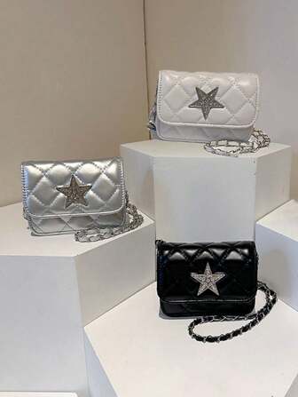 1pc pu磁扣韩版小方包时尚链条迷你零钱包斜挎包个性时尚唯美小方包适合日常使用