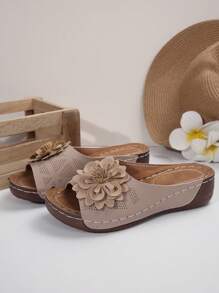 Sandali con zeppa spessa da donna, ciabatte con plateau, impermeabili e antiscivolo, scarpe casual estive con apertura sul davanti e decorazione floreale