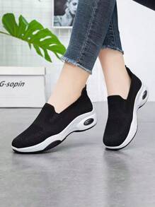 Women's Shoes, Women's Casual Sports Shoes, Thick-Soled Breathable Yoga Shoes, Fabric Mesh Slip-On Shoes. - 黑色 - 查看 3