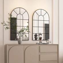 Arched Window Wall Mirror, 105x60cm, Decorative Mirror, Vanity Mirror For Bathroom, Bedroom, Living Room, Window Pane Mirror, Farmhouse Mirror For Wall Decor, Black - 105*60cm - 查看 5