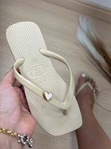Women's Heart Square Flip Flops, Summer Beach Fashion, Light, Soft And Comfortable, Direct From The Factory! Heart Flip Flops - Beige - View 1