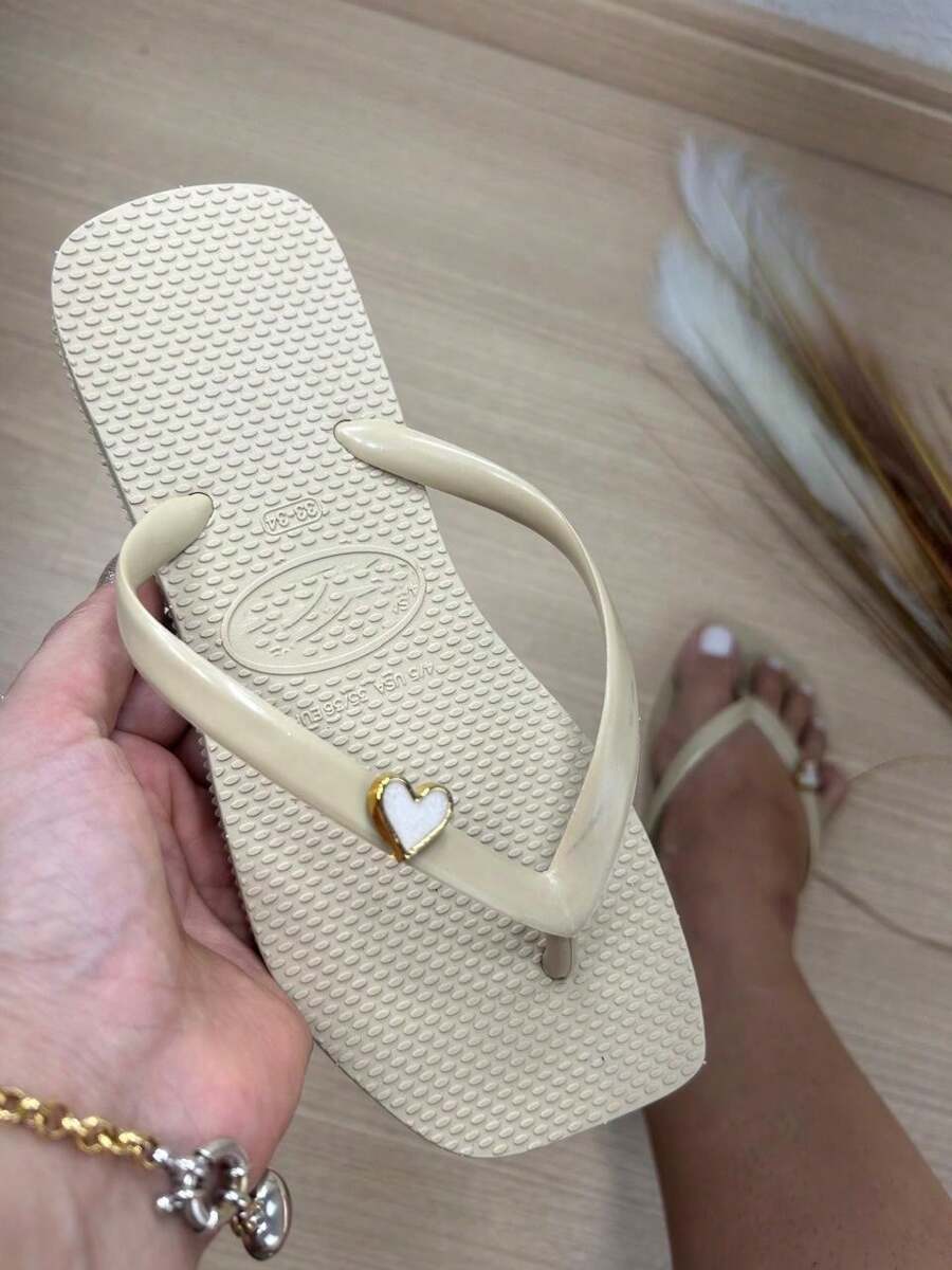 Women's Heart Square Flip Flops, Summer Beach Fashion, Light, Soft And Comfortable, Direct From The Factory! Heart Flip Flops - Beige - View 1