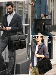 NEWHEY Ens Messenger Bag 15.6 Inch Leather Vintage Laptop Briefcase Waterproof Computer Laptop Bag Leather Satchel Bag Large Shoulder Bag For Office Work Travel College - Black - View 7