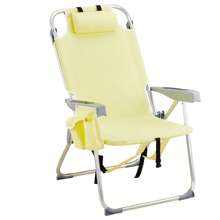 1pc Folding Beach Chair, Outdoor Chair, Back Bag And Side Cup Holder, (24.8 X 27.56 X 38.98) In  Heightened Oxford Cloth Silver White Aluminum Tube Bearing 100kg Beach Chair Yellow